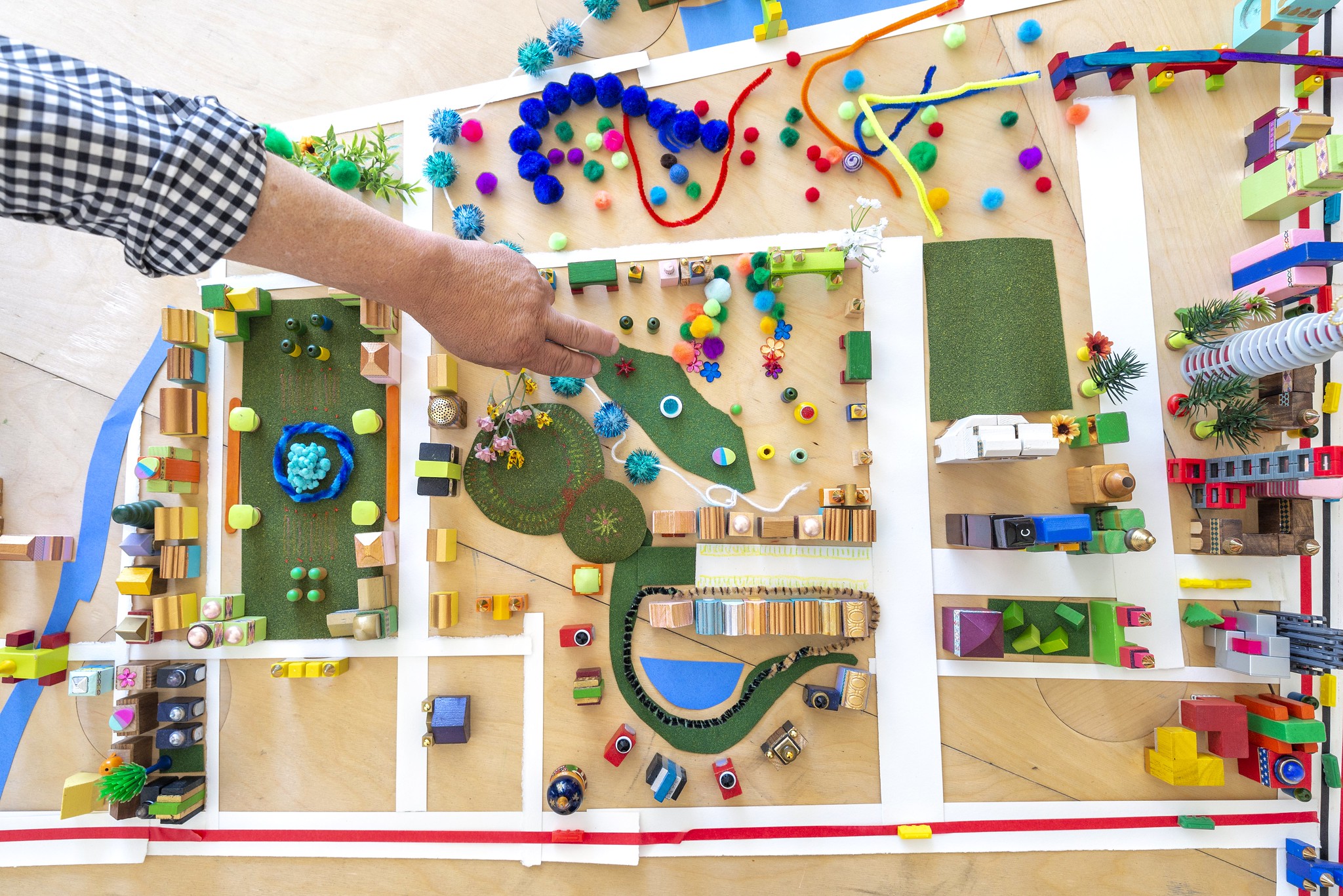 Overhead view of a landscape model. 